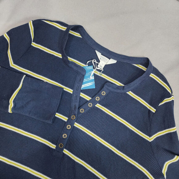 Market & Spruce Striped Navy Waffle Knit Top Button Front Top Women’s SZ L - NWT - Picture 1 of 6